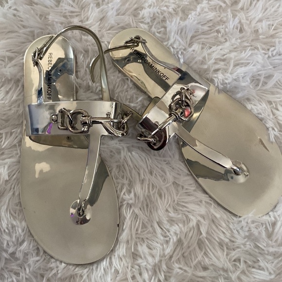 Rebecca Minkoff silver mirror T strap sandals - Picture 5 of 8
